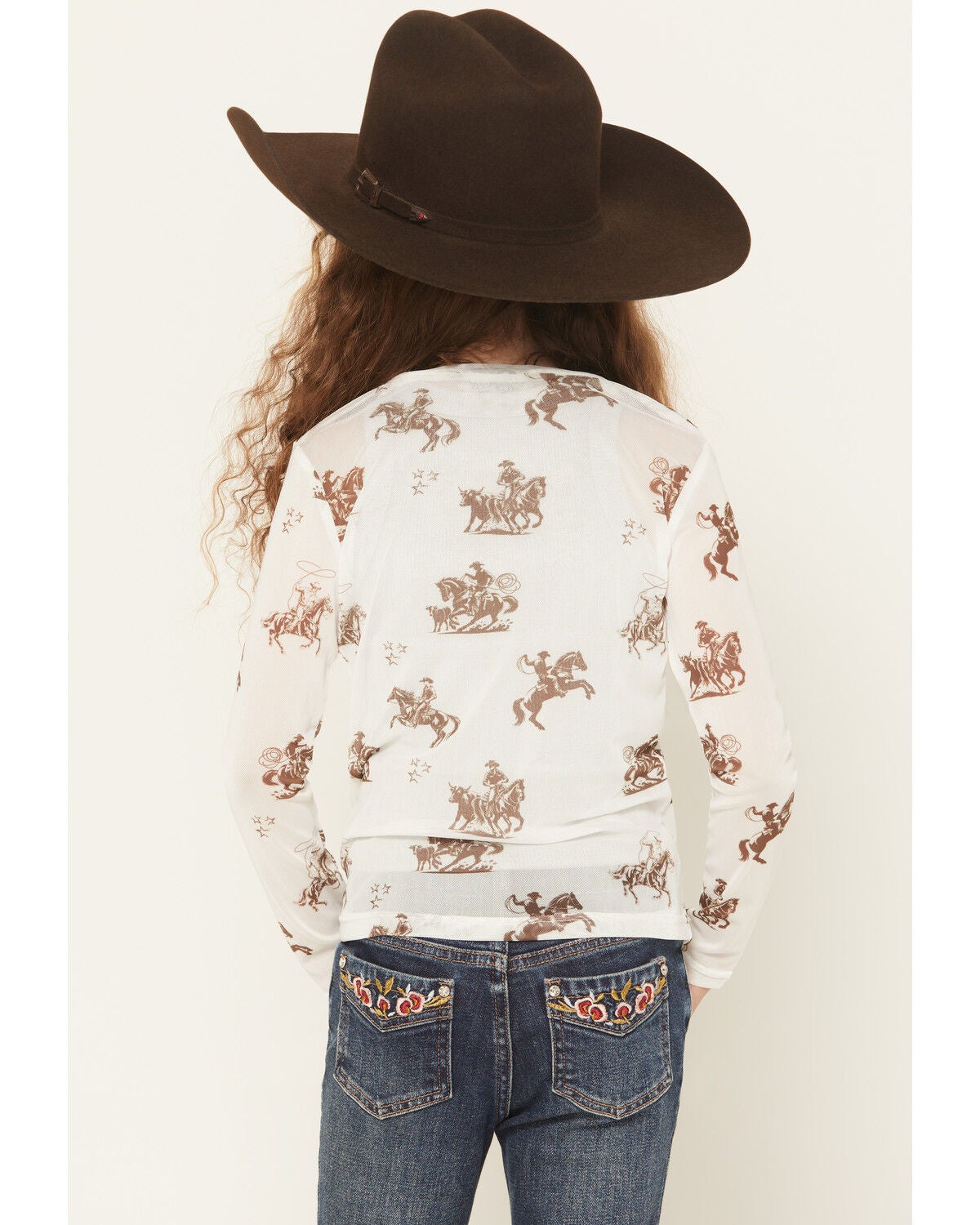 Image #4 - Cowgirl Hardware Girls' Desert Bronc Long Sleeve Mesh Top, White, hi-res