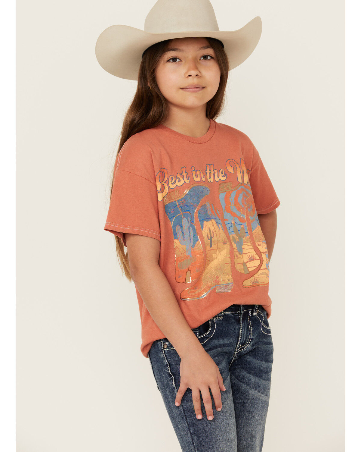 Image #2 - American Highway Girls' Best In The West Short Sleeve Graphic Tee, Rust Copper, hi-res