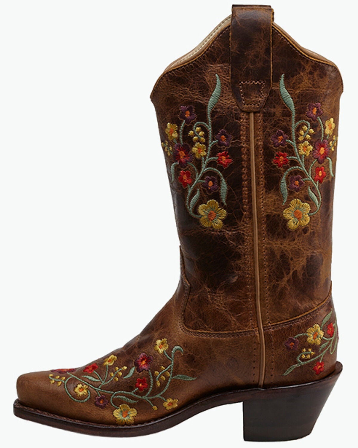 Image #3 - Old West Girls' Floral Western Boots - Snip Toe, Tan, hi-res