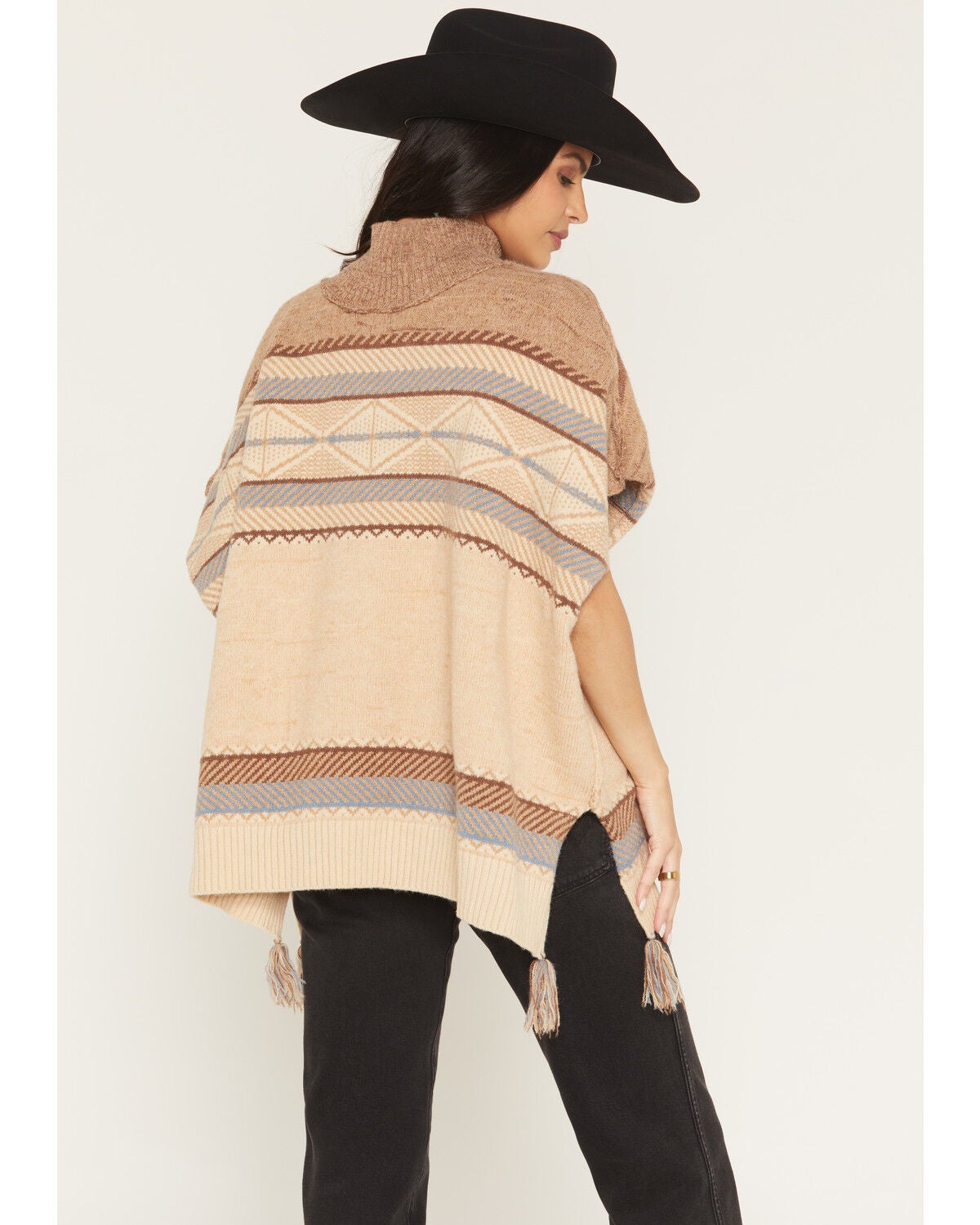 Image #4 - Cotton & Rye Women's Striped Poncho Sweater, Brown, hi-res