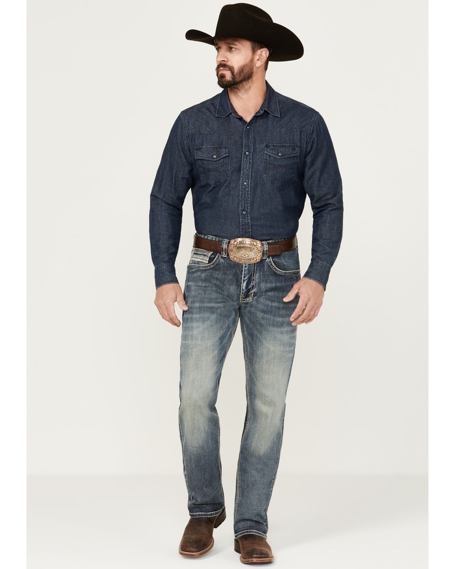 Rock Roll Denim Men s Double Barrel Medium Vintage Wash Relaxed Stackable Bootcut Stretch Denim Jeans Sheplers