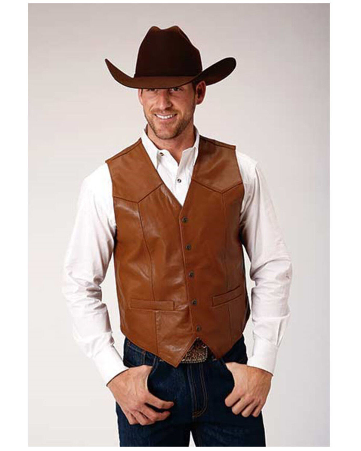 Image #1 - Roper Saddle Western Vest, Brown, hi-res