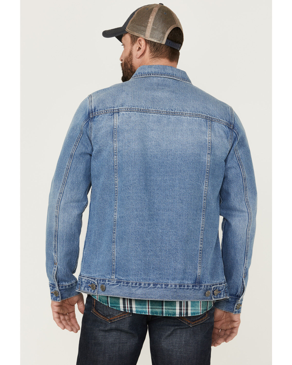 Image #4 - Moonshine Spirit Men's Button-Down Unlined Denim Trucker Jacket, Medium Wash, hi-res