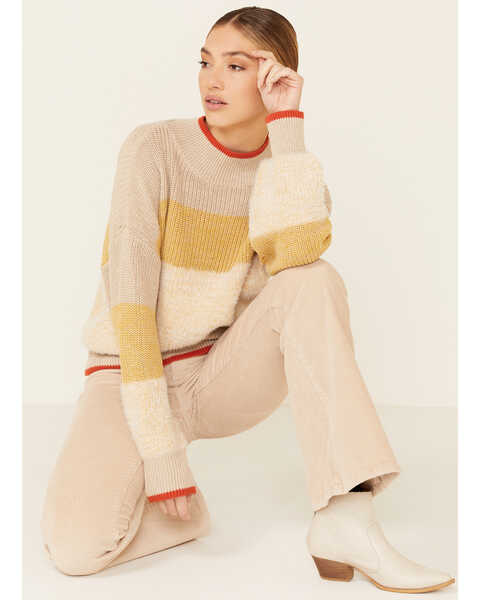 Image #1 - Very J Women's Yellow Striped Mock Neck Sweater , , hi-res