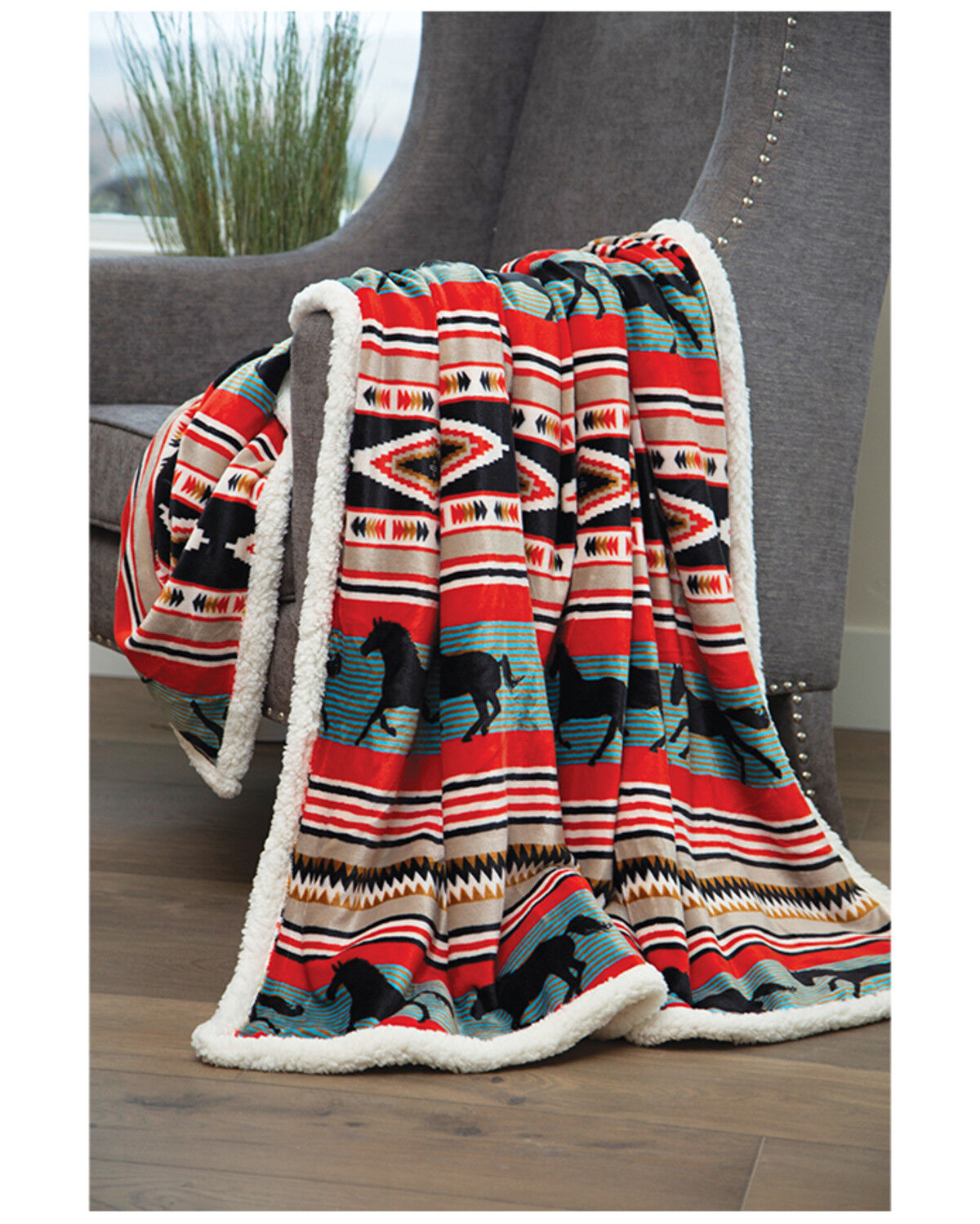 Image #1 - Wrangler Black Stallion Plush Throw Blanket, Red, hi-res