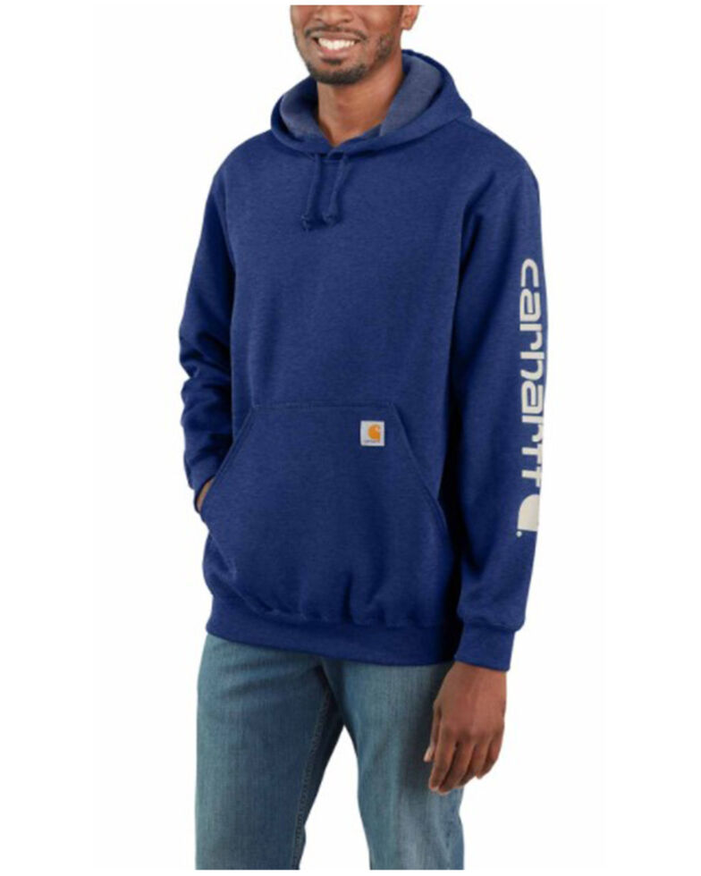 Carhartt Men's Signature Sleeve Logo Hooded Work Sweatshirt , Blue, hi-res