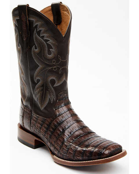 Cody James Men's Dark Brown Exotic Caiman Tail Skin Western Boots - Wide Square Toe, Black, hi-res