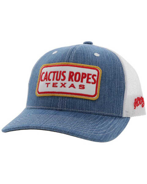 Hooey Boys' Denim Cactus Ropes Patch Mesh Back Trucker Cap, Indigo, hi-res