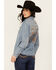 Image #4 - Stetson Women's Medium Wash Embroidered Cowboy Long Sleeve Pearl Snap Denim Shirt, Blue, hi-res