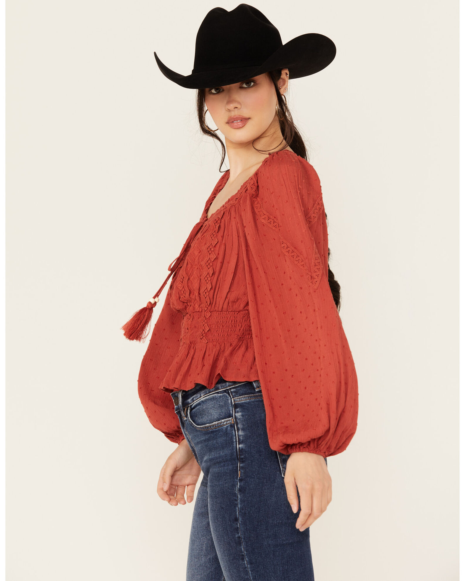 Product Name: Miss Me Women's Embroidered Long Sleeve Peasant Top