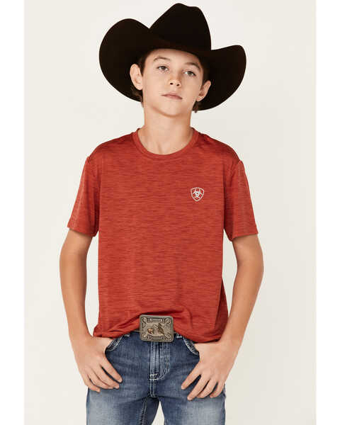 Image #1 - Ariat Boys' Charger Vertical Flag Graphic Short Sleeve T-Shirt , Red, hi-res