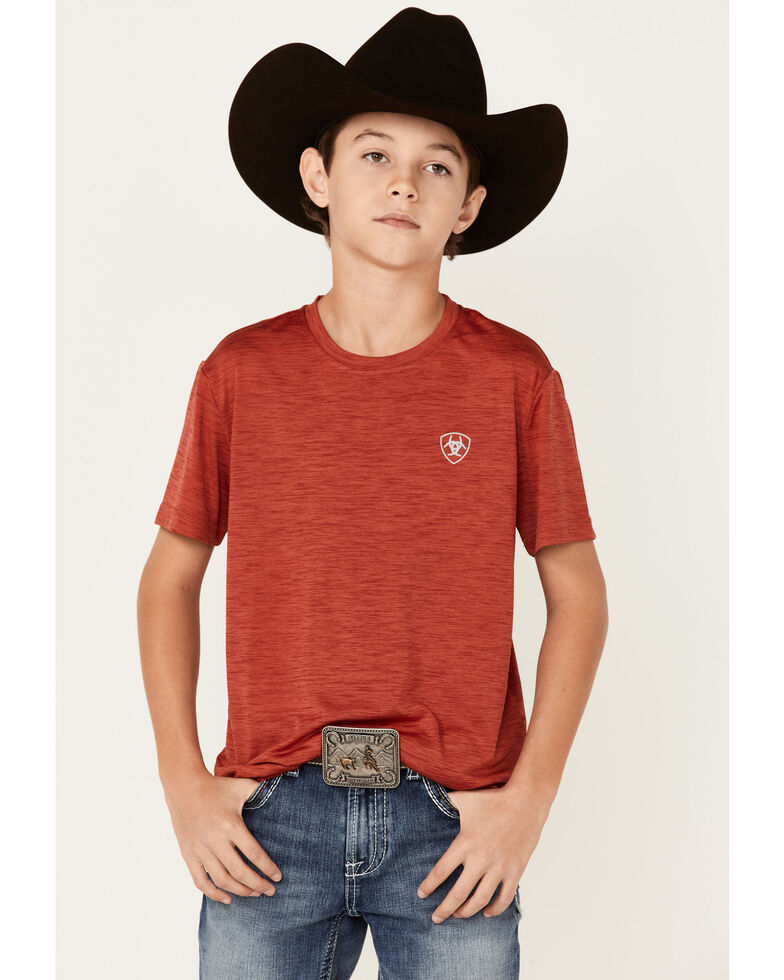 Ariat Boys' Scooter Red Charger Vertical Flag Graphic Short Sleeve T-Shirt , Red, hi-res