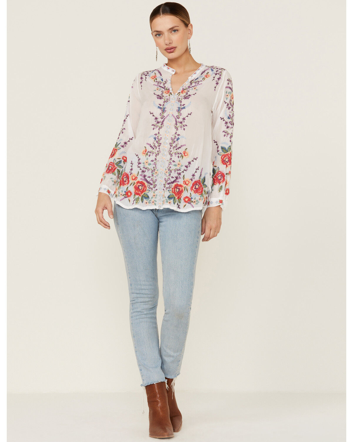 Johnny Was Women's Yasmine Embroidered Long Sleeve White Johnny Was Women's Yasmine Embroidered Long Sleeve White