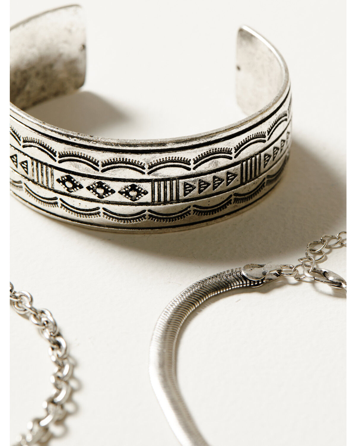 Image #3 - Shyanne Women's 3-Piece Silver Wide Cuff Chain & Evil Eye Charm Bracelet Set, Silver, hi-res