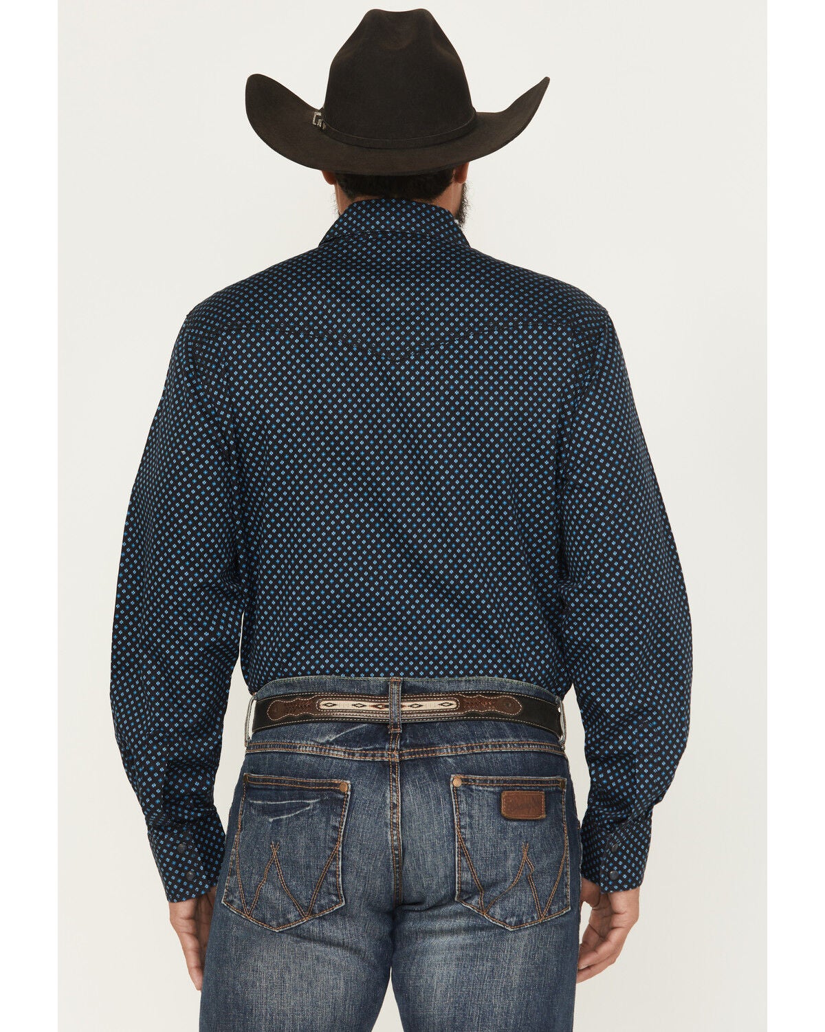 Image #4 - Wrangler Retro Men's Geo Print Long Sleeve Snap Western Shirt, Navy, hi-res