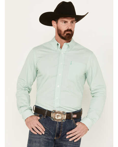 Cinch Men's Striped Long Sleeve Button-Down Western Shirt, Light Green, hi-res