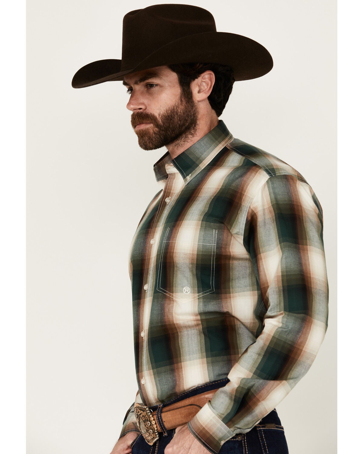 Image #2 - Roper Men's Amarillo Plaid Print Long Sleeve Button-Down Western Shirt, Multi, hi-res