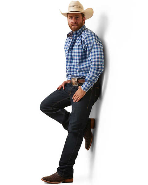 Image #3 - Ariat Men's Pro Series Lex Plaid Print Fitted Long Sleeve Button-Down Western Shirt, Blue, hi-res