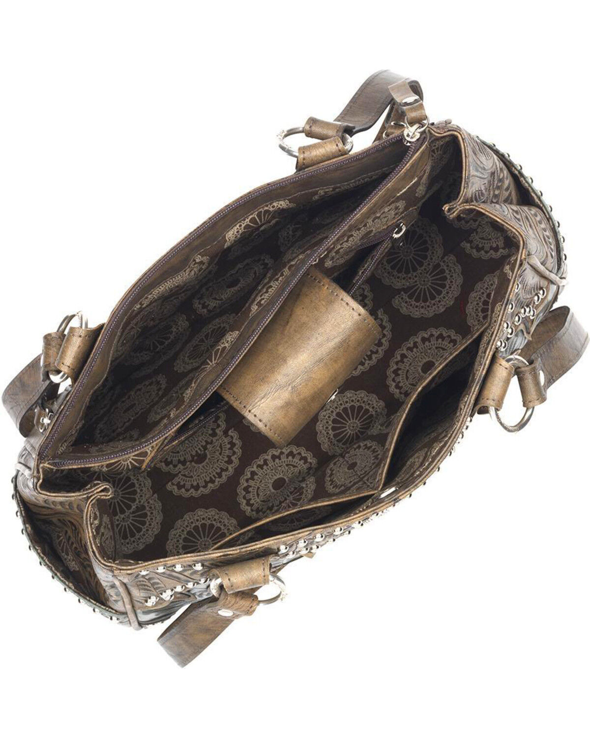 Image #4 - American West Women's Hand Tooled Concealed Carry Multi-Compartment Tote, Distressed Brown, hi-res