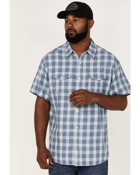 Brothers and Sons Men's Buffalo Check Plaid Short Sleeve Button Down Western Shirt , Indigo, hi-res