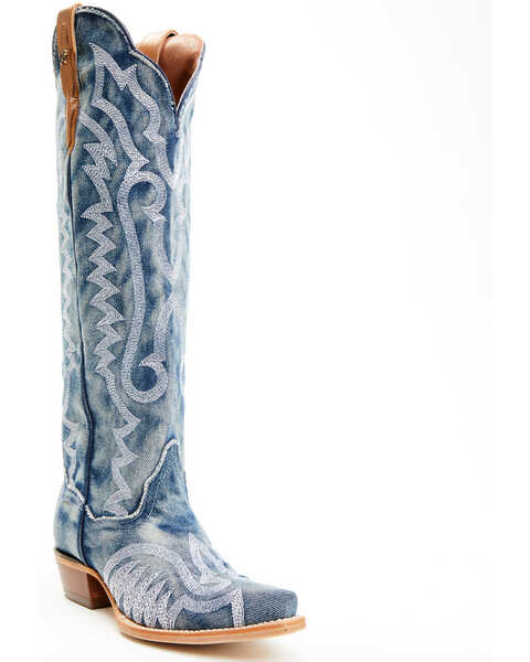 Dan Post Women's Denim Darlin' Tall Western Boots - Snip Toe , Blue, hi-res