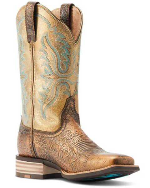 Ariat Women's Olena Western Performance Boots - Broad Square Toe, Brown, hi-res