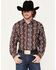 Wrangler Men's Checotah Southwestern Stripe Long Sleeve Snap Western Shirt , Brown, hi-res