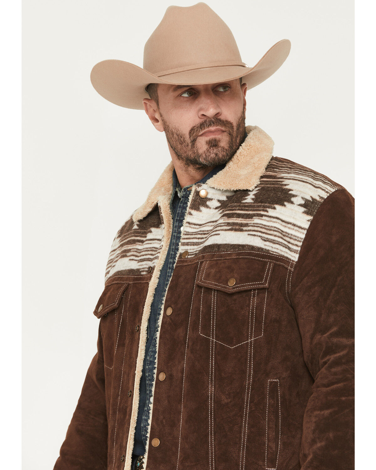 Image #2 - Scully Men's Sherpa Lined Boar Suede Trucker Jacket, Chocolate, hi-res