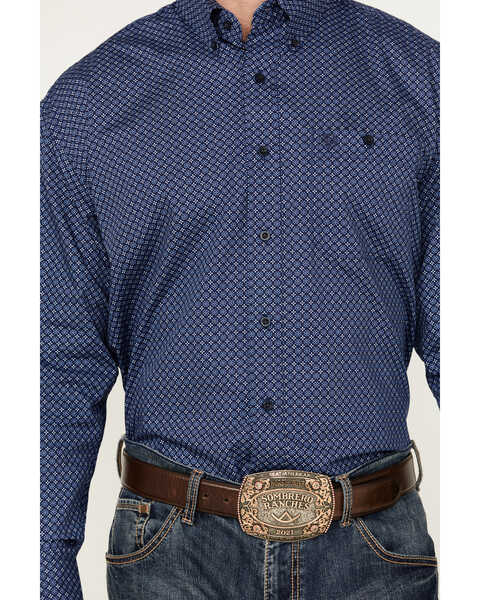 Image #3 - George Strait by Wrangler Men's Geo Print Long Sleeve Button-Down Western Shirt, Dark Blue, hi-res