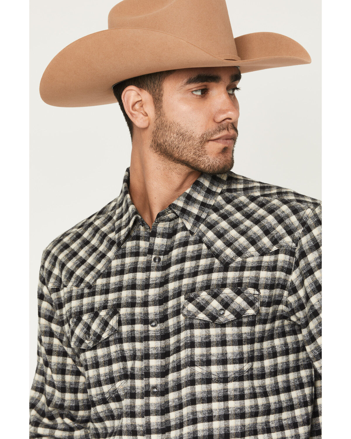 Image #2 - Cody James Men's Ozark Highlands Plaid Print Long Sleeve Snap Flannel Shirt, Black, hi-res