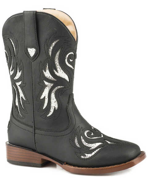 Roper Girls' Glitter Breeze Western Boots - Square Toe, Black, hi-res