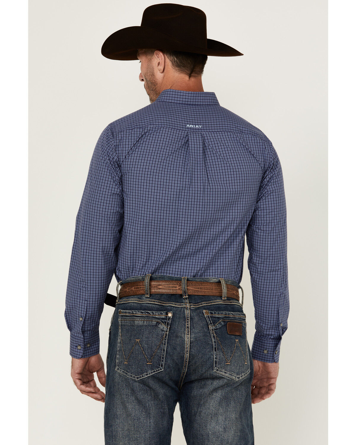Image #4 - Ariat Men's Calvin Plaid Print Long Sleeve Button-Down Western Shirt, Navy, hi-res