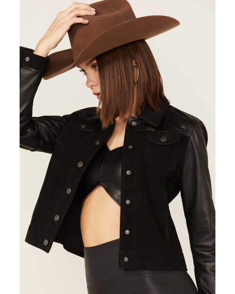 Image #2 - Wrangler Women's Leather And Suede Jacket, Black, hi-res