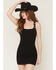 Image #1 - Rock & Roll Denim Women's Sleeveless Buckle Strap Mini Dress, Black, hi-res