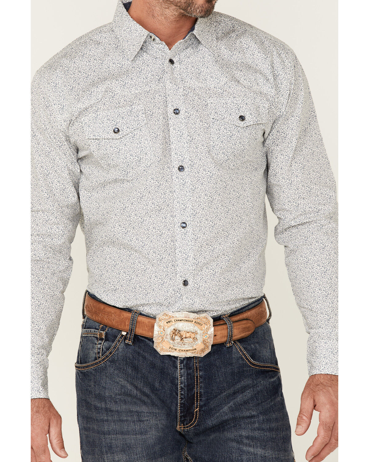 Image #3 - Moonshine Spirit Men's Route 95 Mini Floral Print Long Sleeve Snap Western Shirt, White, hi-res