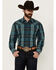 Image #1 - Stetson Men's Plaid Print Long Sleeve Pearl Snap Western Shirt, Blue, hi-res