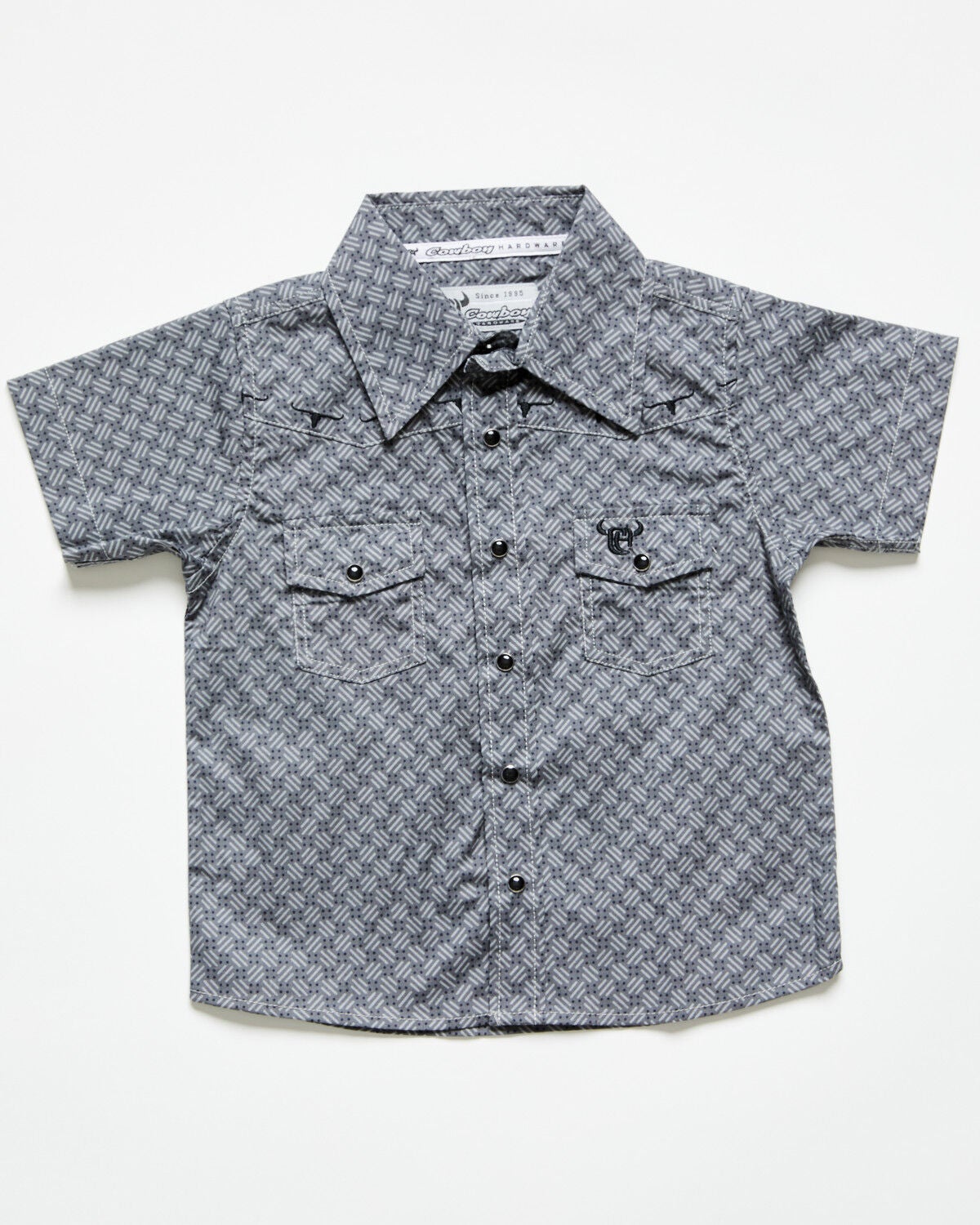 Cowboy Hardware Toddler Boys' Geo Print Short Sleeve Snap Stretch Western Shirt, Grey, hi-res