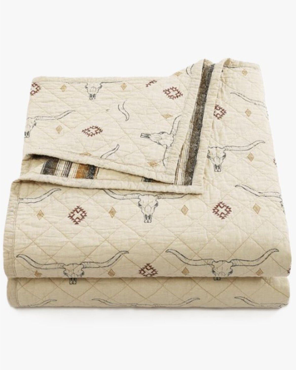 Image #3 - HiEnd Accents Maverick Longhorns Reversible King Size Quilt Set - 3 Piece, Tan, hi-res