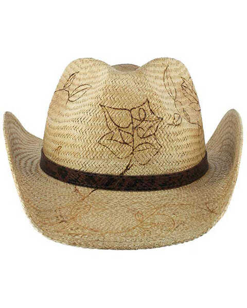 Shyanne Women's Floral Branded Straw Hat, Tan, hi-res