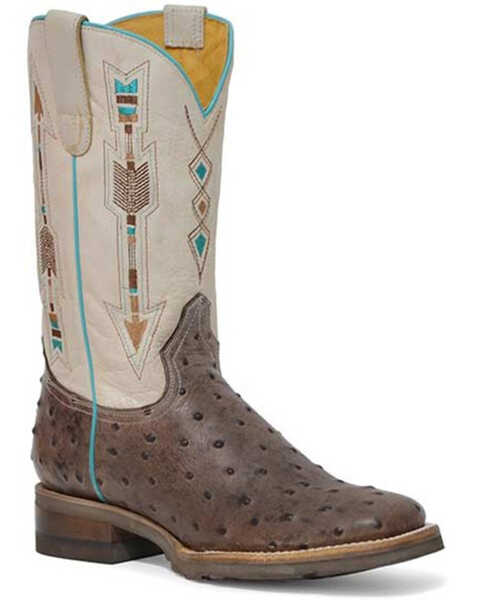Image #1 - Roper Women's Arrow Feather Ostrich Print Western Boots - Broad Square Toe, Brown, hi-res