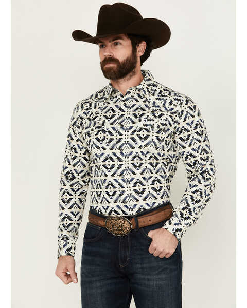 Image #1 - Cody James Men's Down Yonder Southwestern Print Long Sleeve Pearl Snap Western Shirt - Tall, Ivory, hi-res