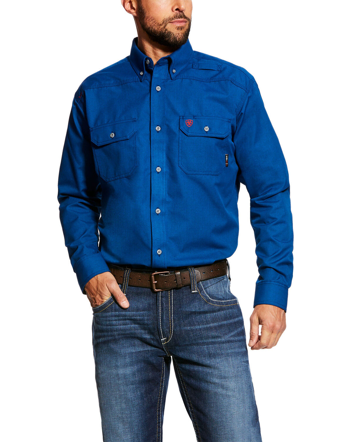 Image #1 - Ariat Men's FR Featherlight Long Sleeve Button Down Work Shirt - Tall, Blue, hi-res