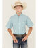 Image #1 - Panhandle Boys' Plaid Print Short Sleeve Button-Down Western Shirt , Aqua, hi-res