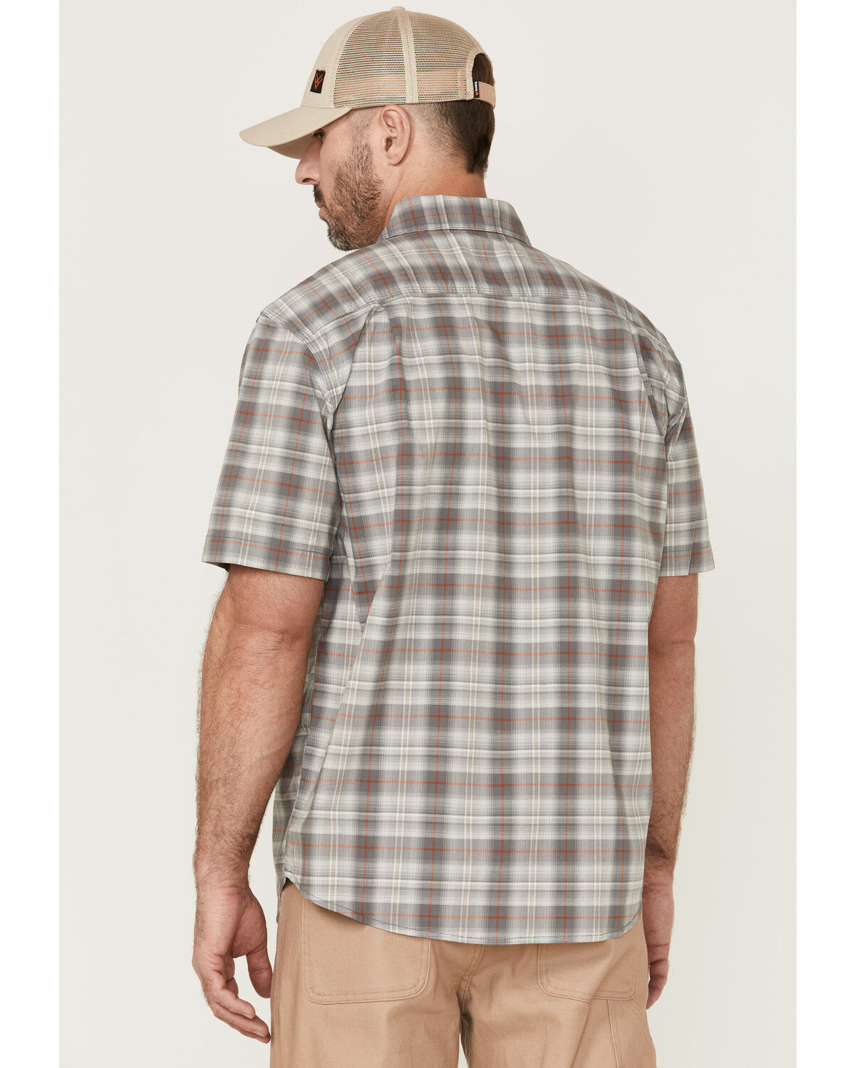 Image #4 - Carhartt Men's Rugged Flex® Steel Plaid Print Relaxed Short Sleeve Snap Western Shirt, Steel, hi-res