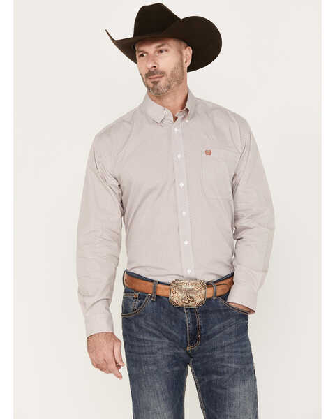 Cinch Men's Geo Print Button-Down Long Sleeve Western Shirt, White, hi-res