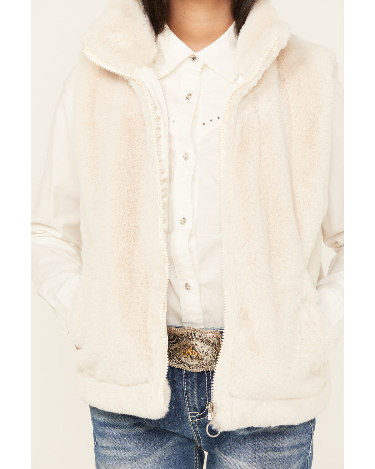 Image #3 - Urban Republic Little Girls' Faux Fur Vest, Ivory, hi-res