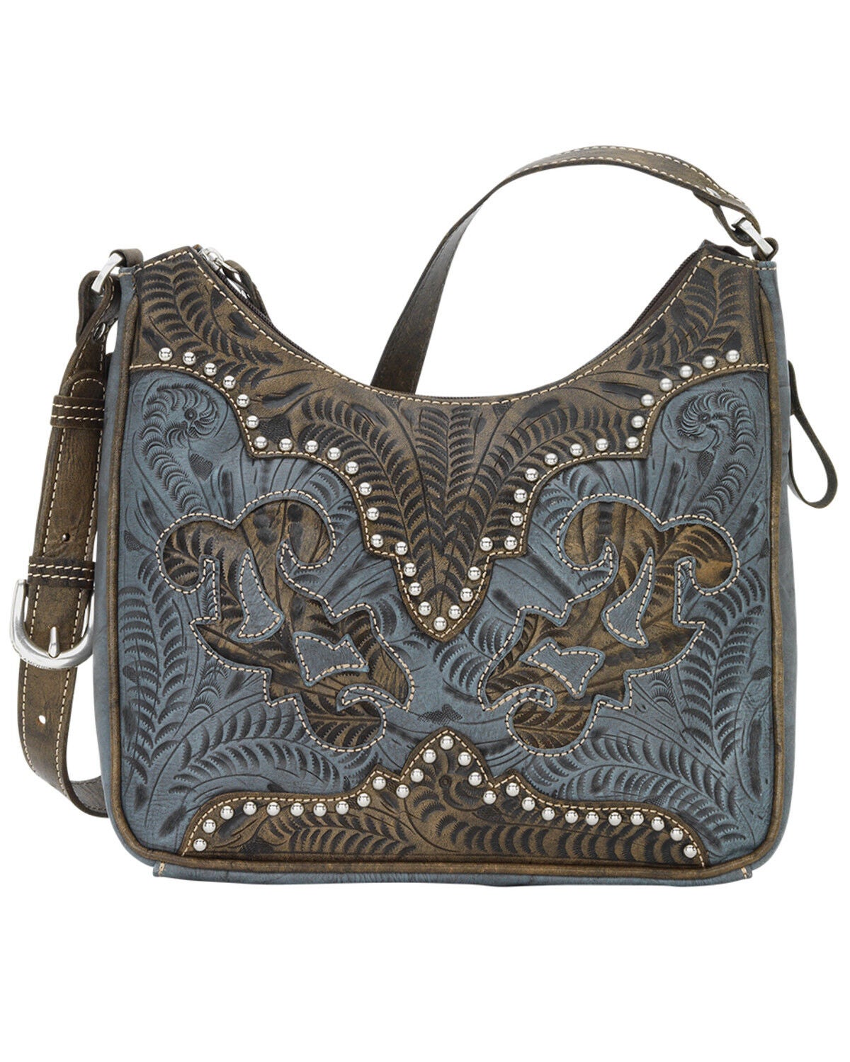 American West Annie's Secret Zip Top Shoulder Bag, Blue, hi-res