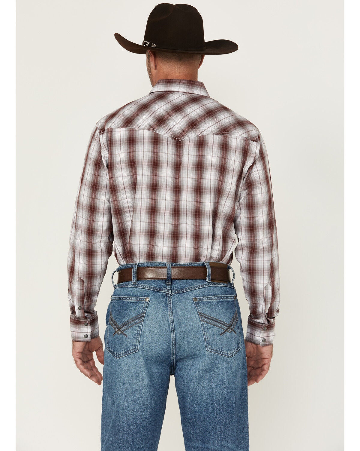 Image #4 - Wrangler 20X Men's Plaid Print Long Sleeve Snap Stretch Western Shirt, Wine, hi-res