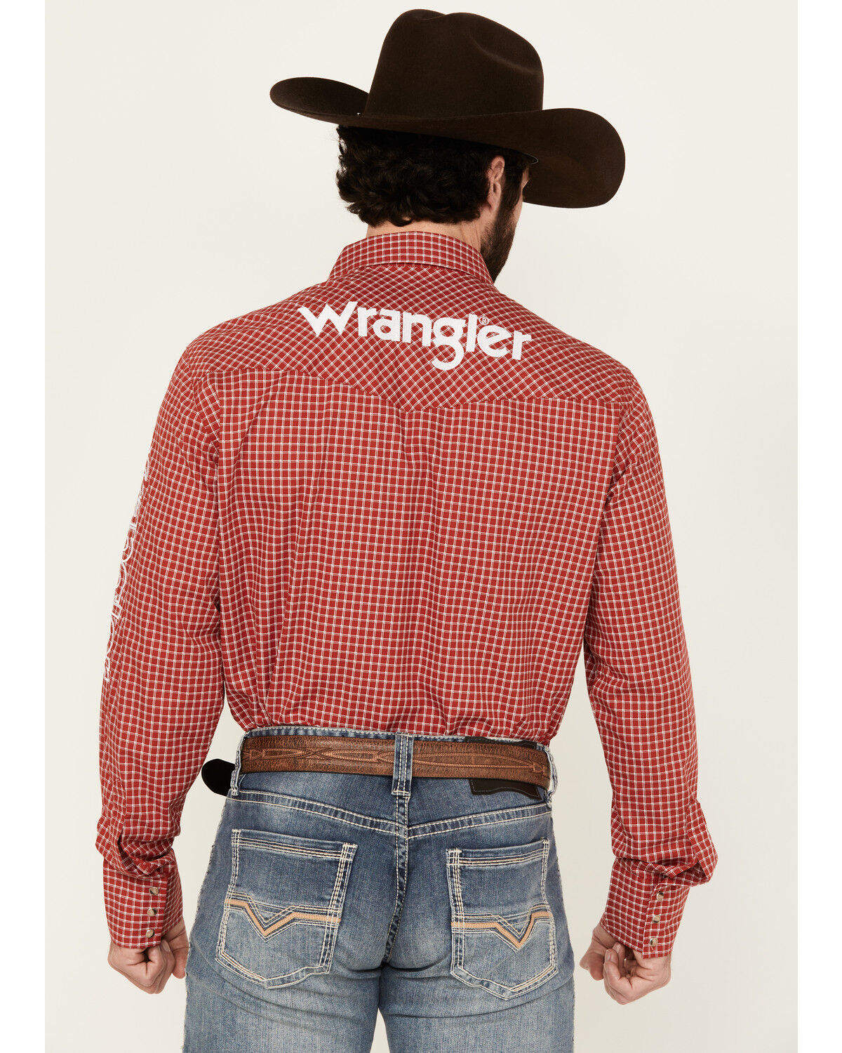 Image #4 - Wrangler Men's Logo Checkered Print Long Sleeve Snap Western Shirt, Red, hi-res