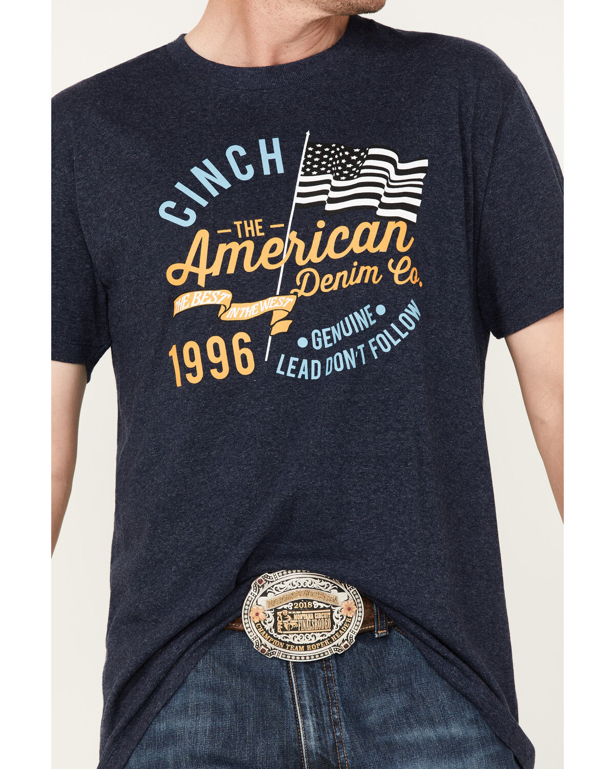 Image #3 - Cinch Men's American Heather Navy Logo Flag Graphic Short Sleeve T-Shirt, Navy, hi-res